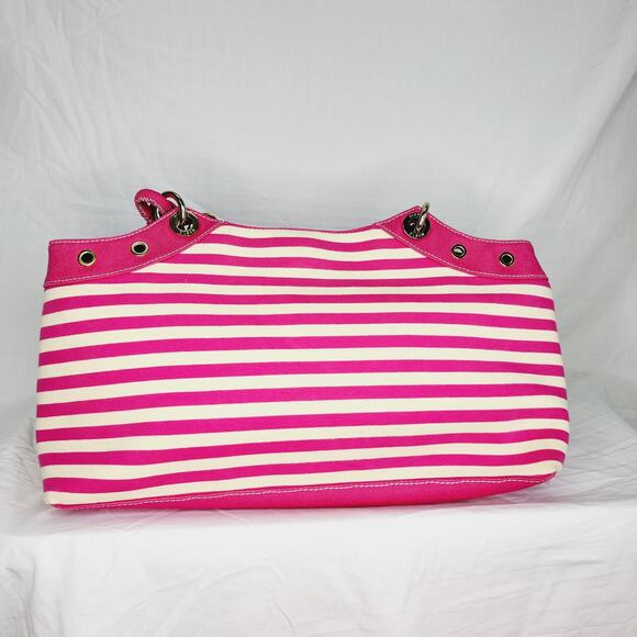 Sigrid Olsen Extra Large Pink & Cream Striped Fabric Tote Bag Shoulder Purse - Picture 6 of 14